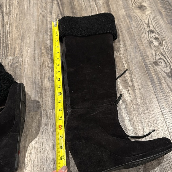Prada Sport Black Suede Wedge Tall Shearling Leather Boots Size 38 - Picture 13 of 14